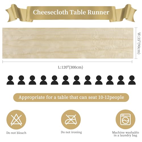 Beige Cheesecloth Table Runner 35×120 Inch Fall Boho Gauze Home Decor (4.8 Ounce)