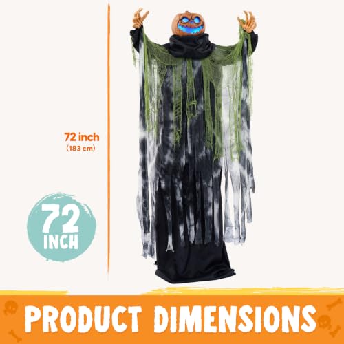 72" Halloween Decorations Outdoor Life Size Animatronics Ghost Pumpkin Decor