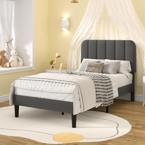 Twin Size Bed Frame with Upholstered Headboard