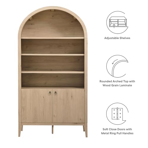 Nolan Tall Arched Storage Display Cabinet in Light Oak