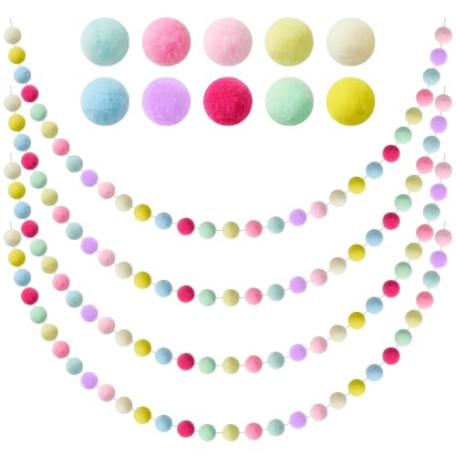 4 Pack 10 Color Pastel Pom Pom Garlands Felt Ball Hanging Decorations