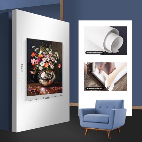 Colorful Moody Florals Disco Ball Canvas Wall Art