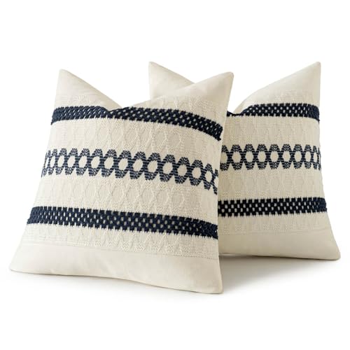 Set of 2 Navy Blue Boho Decorative Pillow Covers 18x18 Inch (2 Count)
