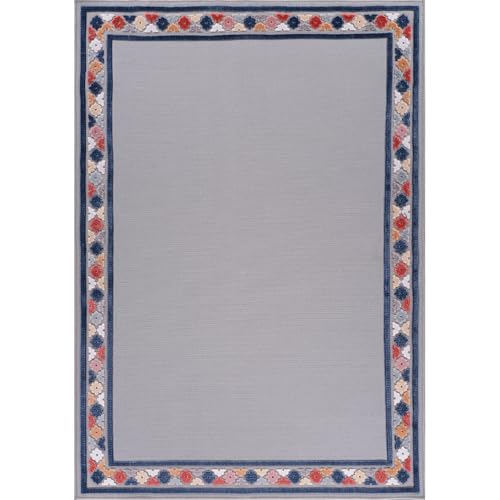 Outdoor Rug 10x14 Modern Bordered Large Area Rugs for Indoor and Outdoor Patio Easy to Clean Non Shedding Living Room Porch Garden Washable Outside Carpet