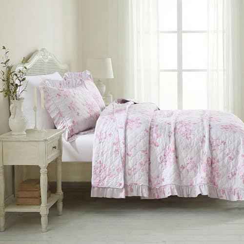 Pink Ruffled Quilt King Size with 2 Pillow Shams