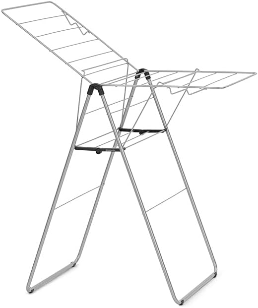 Brabantia HangOn Compact Clothes Drying Rack | 49ft (15m) | Metallic Gray | Small Indoor Clothes Airer Laundry Stand with 2 Fold-out Wings & Hanger Hooks, Folds Flat, Ideal for Condos | Fits Full Load
