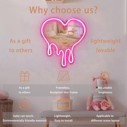 Melting Heart Neon Acrylic Mirror Sign with LED Light