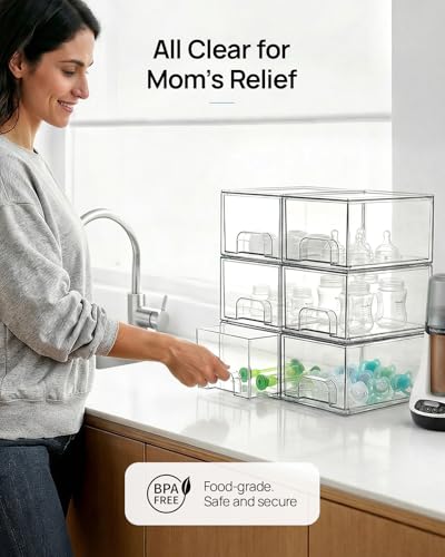 12 Pack Small Clear Stackable Storage Drawers (12 Count)