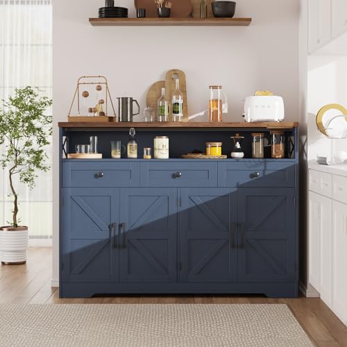 Farmhouse Buffet Cabinet with Drawers & Open Shelf