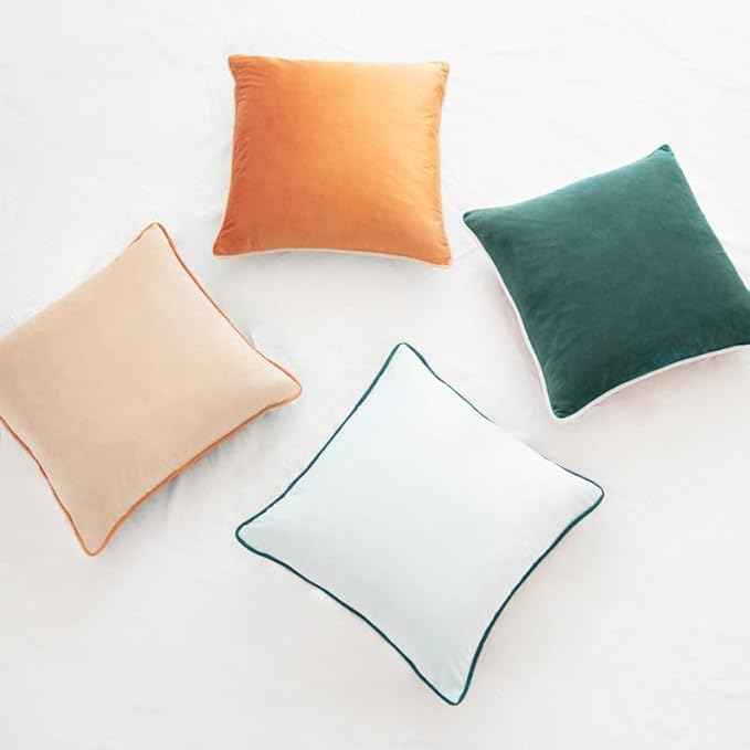 MONDAY MOOSE Decorative Throw Pillow Covers Cushion Cases, Set of 4 Soft Velvet Modern Double-Sided Designs, Mix and Match for Home Decor, Pillow Inserts Not Included (22x22 inch, Orange/Green)
