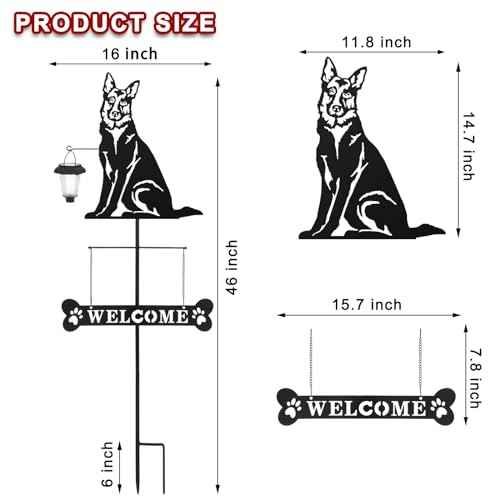Solar German Shepherd Silhouette Dog Breed Welcome Sign with a Lantern