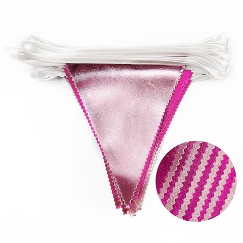 Hot Pink Party Decorations Metallic Fabric Gradient Pink Triangle Pennant Banner Flag Bunting Garland for Women Girl Birthday Retirement Bridal Shower Wedding Baby Shower Bachelorette Party Supplies (36 Count)