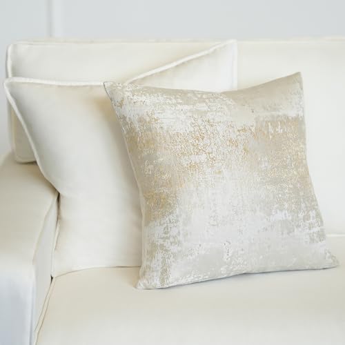 Cream Champagne Metallic Jacquard Pillow Covers 20x20 Pack of 2 Velvet Back Modern Glam Sofa Decor (2 Count)