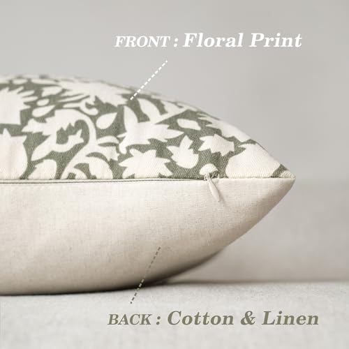 Set of 2 Decorative Neutral Floral Throw Pillow Covers Accent Farmhouse Cushion Covers Boho Lumbar Pillowcase for Couch Sofa Bedroom Living Room Home Decor (2 Count)