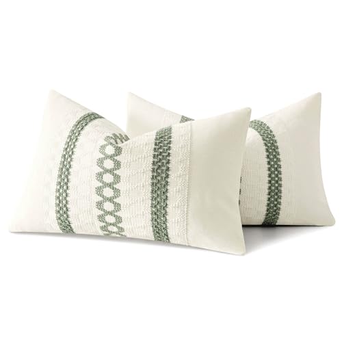 Set of 2 Sage Green Boho Decorative Lumbar Pillow Covers 12x24 Inch (2 Count)