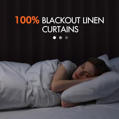 100% Blackout Back Tab Pleat Linen Curtains 50" Wx120 L (2 Count)