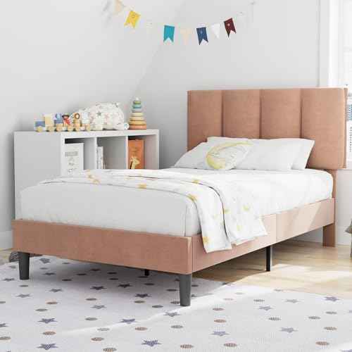 Twin Size Bed Frame with Upholstered Headboard