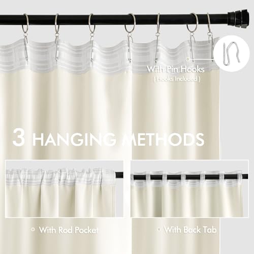 Cream Back Tab Blackout Curtains 52x84 Inch Length 2 Panels Set (2 Count)