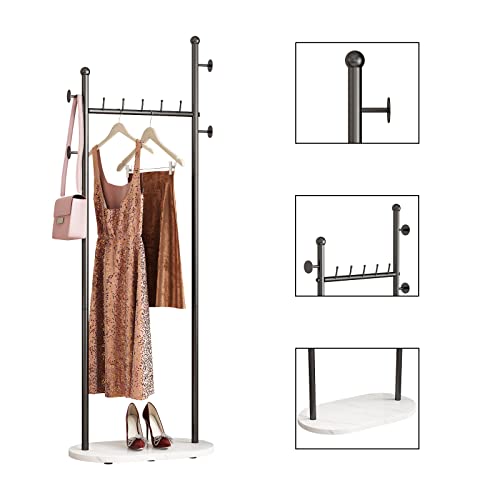 Black Clothing Racks with Marble Base Modern Coat Racks Freestanding Black Clothes Rack with Shelves for Bedroom Heavy Duty Garment Racks in Hallway