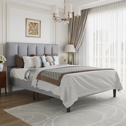 Queen Size Bed Frame with Upholstered Headboard