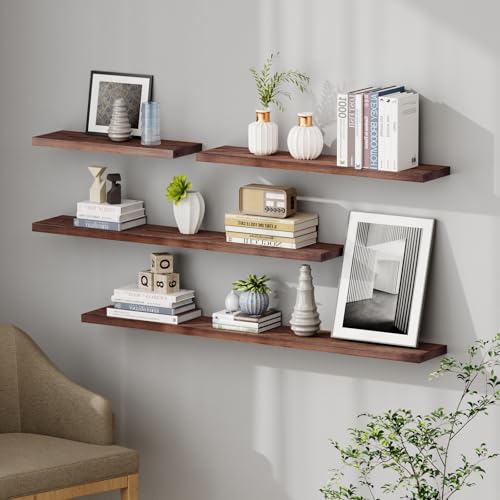 Floating Shelves 8 Inch Deep Solid Wood Wide Wall Shelf Set of 2 Wall Mounted for Bedroom Bathroom Living Room Kitchen (2 Count)