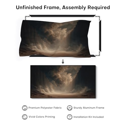 24"x46" Extra Large Framed Wall Art Dramatic Canyon Storm Cloudscape Illustration for Home Living Room Bedroom Decor
