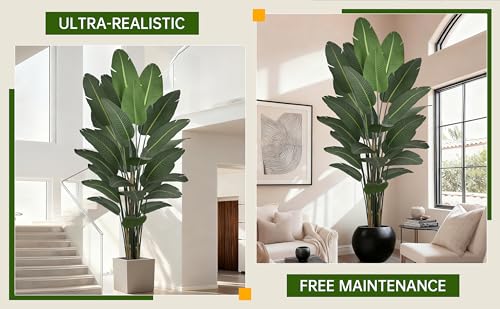 Artificial Bird of Paradise Tree 9FT 25 Thick Matte Texture Leaves Tall Large Fake Faux Tropical Traveler's Palm Banana Leaf Plant 108 Inch Black Pot for Indoor Home Office Poolside Decor