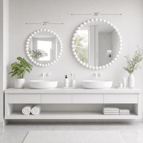 27 inch White Round Mirror