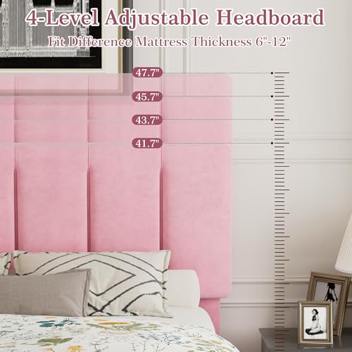 Full Size Bed Frame with Upholstered Headboard