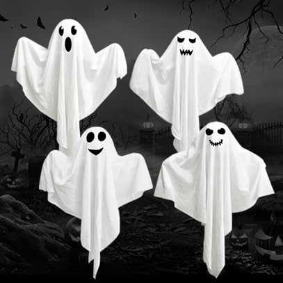 4 Pack Halloween Hanging Ghosts with LED Lights (4 Count)