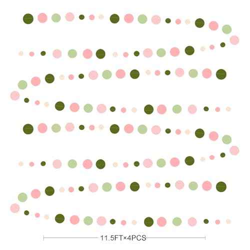 Sage Green and Dusty Pink Polka Dots Garlands Olive Green Dusty Rose Beige Hanging Paper Circle Dots Streamer for Girls Birthday Wedding Shower Engagement Bachelorette Party Decorations Supplies