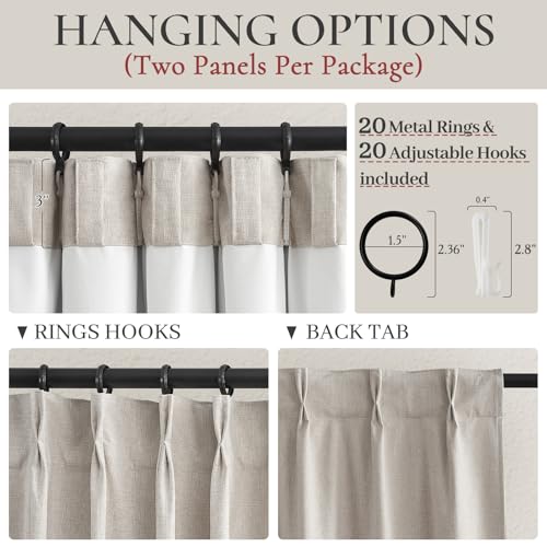 Curtains 60 Inch Length Wide Pinch Pleated Blackout Curtain for Sliding Glass Door