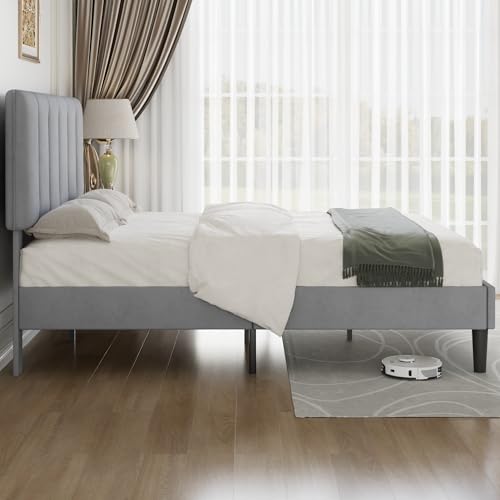 Queen Size Bed Frame with Upholstered Headboard