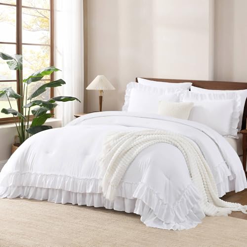White Ruffle Full Size Comforter Set