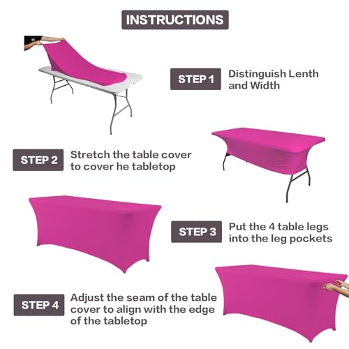 2 Pack 4FT Table Cloth for Rectangular Spandex Fuchsia Table Cover (2 Count)