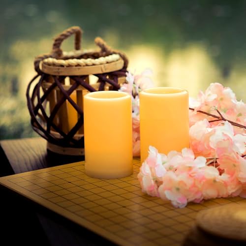 Outdoor Battery Operated Flameless Candles with Remote Timer D3”xH5” 2 PCS (2 Count)