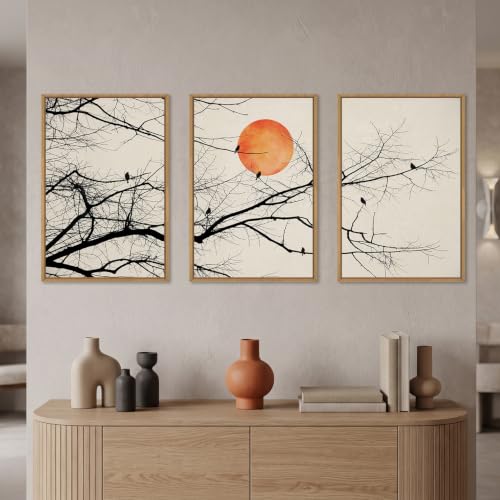 Large Vintage Tree Branch Framed Canvas Wall Art Set