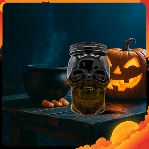 Set of 2 Skull Mason Jar Glasses with Lids (4 Count)