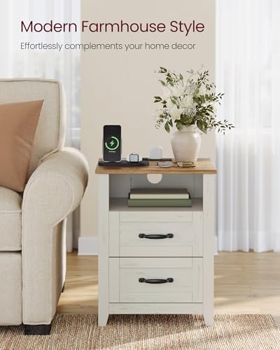 Farmhouse Nightstand with Charging Station