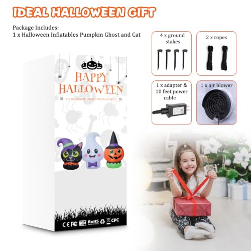 6FT Halloween Inflatables Pumpkin Ghost and Cat Outdoor Decorations with LED Lights (6FT Pumpkin Ghost)
