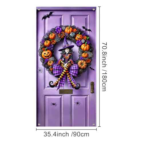 Halloween Door Banner Pumpkin Witch 35x71 Inch Polyester