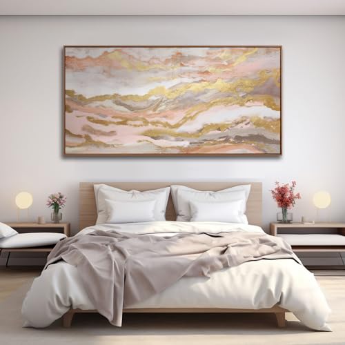 Abstract Pink Canvas Wall Art Framed Gold Abstract Line Artwork for Living Room Decor Canvas Art Bedroom Pictures Office Decoration for Wall 30x60in (10 Count)