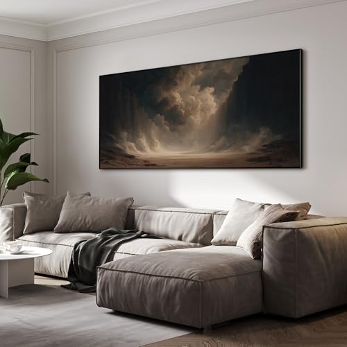 24"x46" Extra Large Framed Wall Art Dramatic Canyon Storm Cloudscape Illustration for Home Living Room Bedroom Decor