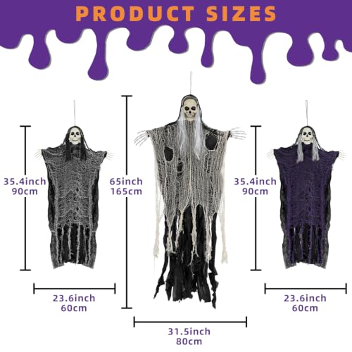 3PCS Scary Hanging Ghosts (3 Count)