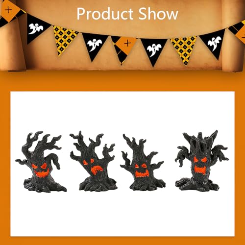 4 Pcs Halloween Micro Landscape Accessories Ghost Pile Craft Resin Miniature Figurines Miniature Tree Demon Decoration for Garden Plant Pots Bonsai Scene Ornament (4 Ounce)