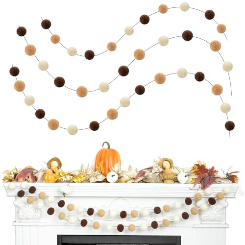3pk Pom Pom Garland 20FT Colorful Large Felt Ball Garland for Mantle (60 Foot)