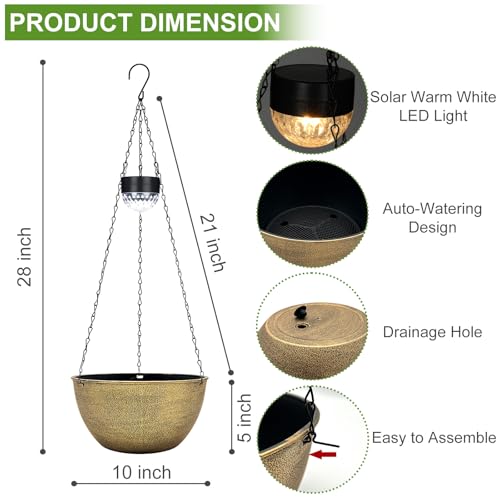 2 Packs Solar Hanging Basket Planters for Plants Outdoor