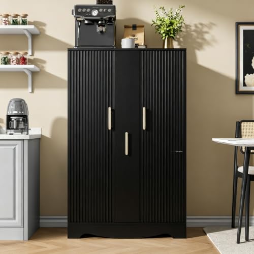 47“ Black Kitchen Pantry Cabinet with 3 Doors