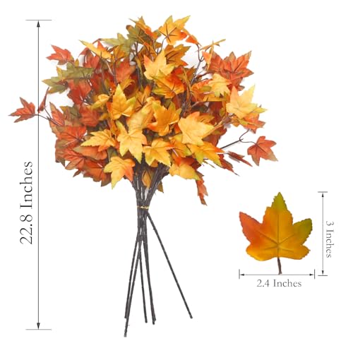 6Pcs Artificial Maple Leaves Branches Fake Fall Maple Shrubs for Thanksgiving Christmas Festival Garland Decoration (6 Count)