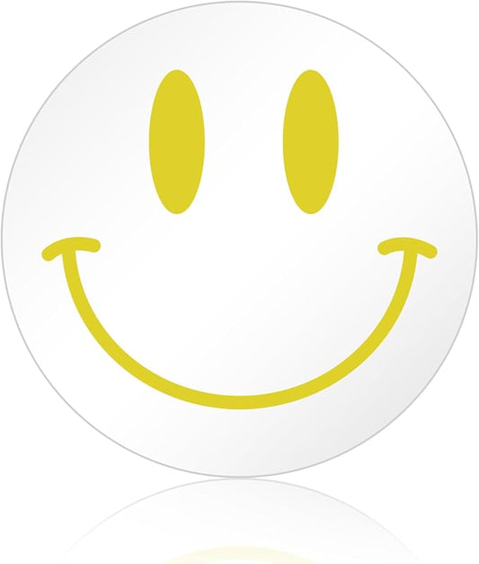 DARENYI Yellow Preppy Mirror Circle, 12 inch Smiling Face Aesthetic Mirror for Teen Girls Preppy Room Wall Decor